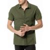 imageMens Summer Cotton Linen Short Sleeve Slim Fit Button Down Shirts with Pockets for Vacation BeachArmy Green