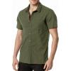 imageMens Summer Cotton Linen Short Sleeve Slim Fit Button Down Shirts with Pockets for Vacation BeachArmy Green