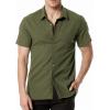 imageMens Summer Cotton Linen Short Sleeve Slim Fit Button Down Shirts with Pockets for Vacation BeachArmy Green