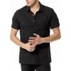 imageMens Summer Cotton Linen Short Sleeve Slim Fit Button Down Shirts with Pockets for Vacation BeachBlack