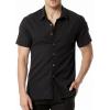 imageMens Summer Cotton Linen Short Sleeve Slim Fit Button Down Shirts with Pockets for Vacation BeachBlack