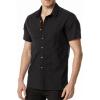 imageMens Summer Cotton Linen Short Sleeve Slim Fit Button Down Shirts with Pockets for Vacation BeachBlack