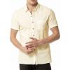 imageMens Summer Cotton Linen Short Sleeve Slim Fit Button Down Shirts with Pockets for Vacation BeachLight Yellow