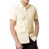 imageMens Summer Cotton Linen Short Sleeve Slim Fit Button Down Shirts with Pockets for Vacation BeachLight Yellow