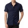 imageMens Summer Cotton Linen Short Sleeve Slim Fit Button Down Shirts with Pockets for Vacation BeachNavy Blue