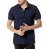 imageMens Summer Cotton Linen Short Sleeve Slim Fit Button Down Shirts with Pockets for Vacation BeachNavy Blue