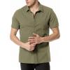 imageMens Summer Cotton Linen Short Sleeve Slim Fit Button Down Shirts with Pockets for Vacation BeachOlive Green