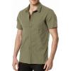imageMens Summer Cotton Linen Short Sleeve Slim Fit Button Down Shirts with Pockets for Vacation BeachOlive Green