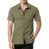 imageMens Summer Cotton Linen Short Sleeve Slim Fit Button Down Shirts with Pockets for Vacation BeachOlive Green