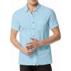 imageMens Summer Cotton Linen Short Sleeve Slim Fit Button Down Shirts with Pockets for Vacation BeachSky Blue