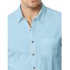 imageMens Summer Cotton Linen Short Sleeve Slim Fit Button Down Shirts with Pockets for Vacation BeachSky Blue