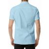 imageMens Summer Cotton Linen Short Sleeve Slim Fit Button Down Shirts with Pockets for Vacation BeachSky Blue