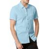 imageMens Summer Cotton Linen Short Sleeve Slim Fit Button Down Shirts with Pockets for Vacation BeachSky Blue