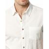 imageMens Summer Cotton Linen Short Sleeve Slim Fit Button Down Shirts with Pockets for Vacation BeachWhite