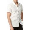 imageMens Summer Cotton Linen Short Sleeve Slim Fit Button Down Shirts with Pockets for Vacation BeachWhite