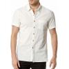 imageMens Summer Cotton Linen Short Sleeve Slim Fit Button Down Shirts with Pockets for Vacation BeachWhite