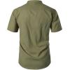 imageMens Summer Lightweight Cotton Linen Shirts Casual Short Sleeve Breathable Banded Collar Henley for Beach VacationArmy Green