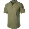 imageMens Summer Lightweight Cotton Linen Shirts Casual Short Sleeve Breathable Banded Collar Henley for Beach VacationArmy Green