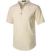 imageMens Summer Lightweight Cotton Linen Shirts Casual Short Sleeve Breathable Banded Collar Henley for Beach VacationBeige