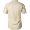 imageMens Summer Lightweight Cotton Linen Shirts Casual Short Sleeve Breathable Banded Collar Henley for Beach VacationBeige
