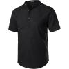imageMens Summer Lightweight Cotton Linen Shirts Casual Short Sleeve Breathable Banded Collar Henley for Beach VacationBlack