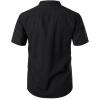 imageMens Summer Lightweight Cotton Linen Shirts Casual Short Sleeve Breathable Banded Collar Henley for Beach VacationBlack
