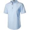 imageMens Summer Lightweight Cotton Linen Shirts Casual Short Sleeve Breathable Banded Collar Henley for Beach VacationBlue