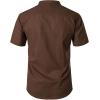 imageMens Summer Lightweight Cotton Linen Shirts Casual Short Sleeve Breathable Banded Collar Henley for Beach VacationBrown