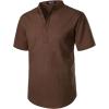 imageMens Summer Lightweight Cotton Linen Shirts Casual Short Sleeve Breathable Banded Collar Henley for Beach VacationBrown
