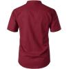 imageMens Summer Lightweight Cotton Linen Shirts Casual Short Sleeve Breathable Banded Collar Henley for Beach VacationBurgundy
