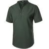 imageMens Summer Lightweight Cotton Linen Shirts Casual Short Sleeve Breathable Banded Collar Henley for Beach VacationDark Green