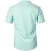 imageMens Summer Lightweight Cotton Linen Shirts Casual Short Sleeve Breathable Banded Collar Henley for Beach VacationLight Green
