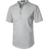 imageMens Summer Lightweight Cotton Linen Shirts Casual Short Sleeve Breathable Banded Collar Henley for Beach VacationLight Grey