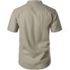imageMens Summer Lightweight Cotton Linen Shirts Casual Short Sleeve Breathable Banded Collar Henley for Beach VacationLight Khaki