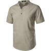 imageMens Summer Lightweight Cotton Linen Shirts Casual Short Sleeve Breathable Banded Collar Henley for Beach VacationLight Khaki