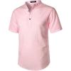 imageMens Summer Lightweight Cotton Linen Shirts Casual Short Sleeve Breathable Banded Collar Henley for Beach VacationPink