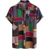 imageMens Cotton Linen Traditional Pattern Print Casual Short Sleeve Button Down Hawaiian Shirts for Beach Vacation