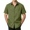 imageMens Stretch Wrinkle Free Short Sleeve Button Down Shirts Summer Casual Texture Beach Vacation Wedding ShirtArmy Green