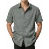 imageMens Stretch Wrinkle Free Short Sleeve Button Down Shirts Summer Casual Texture Beach Vacation Wedding ShirtDark Green