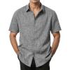 imageMens Stretch Wrinkle Free Short Sleeve Button Down Shirts Summer Casual Texture Beach Vacation Wedding ShirtGrey