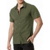 imageMens Summer Cotton Linen Short Sleeve Slim Fit Button Down Shirts with Pockets for Vacation BeachArmy Green