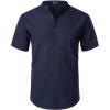 imageMens Summer Lightweight Cotton Linen Shirts Casual Short Sleeve Breathable Banded Collar Henley for Beach VacationNavy Blue