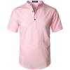 imageMens Summer Lightweight Cotton Linen Shirts Casual Short Sleeve Breathable Banded Collar Henley for Beach VacationPink