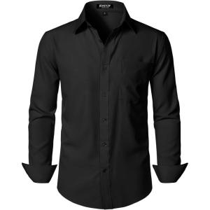 imageMens Stretch Regular Fit Long Sleeve Dress Shirts Lightweight Business Casual Button Down Shirts with PocketBlack