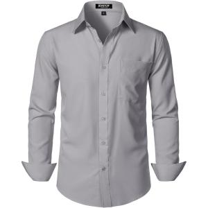 imageMens Stretch Regular Fit Long Sleeve Dress Shirts Lightweight Business Casual Button Down Shirts with PocketGrey