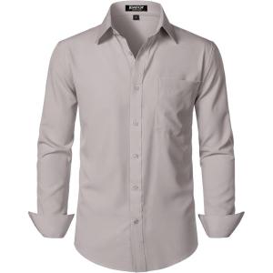 imageMens Stretch Regular Fit Long Sleeve Dress Shirts Lightweight Business Casual Button Down Shirts with PocketLight Grey