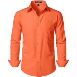 imageMens Stretch Regular Fit Long Sleeve Dress Shirts Lightweight Business Casual Button Down Shirts with PocketOrange