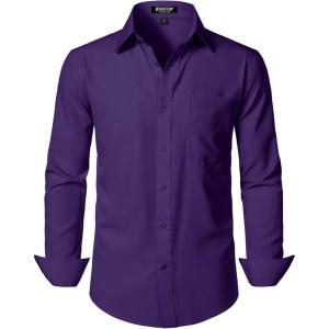 imageMens Stretch Regular Fit Long Sleeve Dress Shirts Lightweight Business Casual Button Down Shirts with PocketPurple