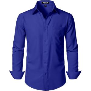imageMens Stretch Regular Fit Long Sleeve Dress Shirts Lightweight Business Casual Button Down Shirts with PocketRoyal Blue