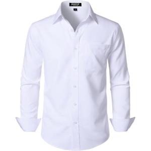 imageMens Stretch Regular Fit Long Sleeve Dress Shirts Lightweight Business Casual Button Down Shirts with PocketWhite